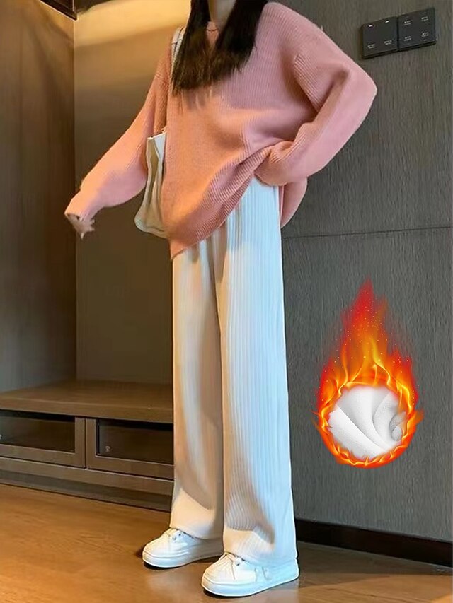 Thick wide leg pants for autumn and winter high waisted loose