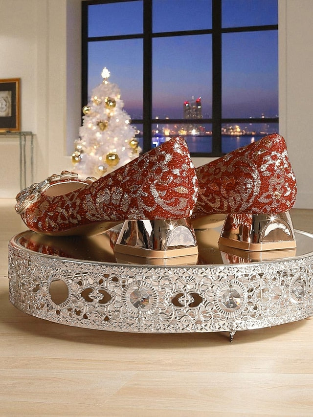 Red Women's Embellished Rhinestone Pointed-Toe Flats