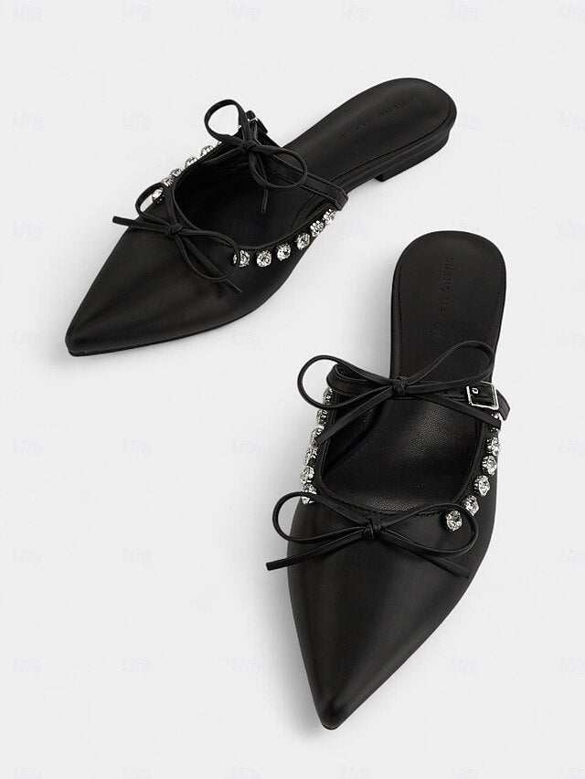 with Pointed Women's Rhinestone Flats Toe Black