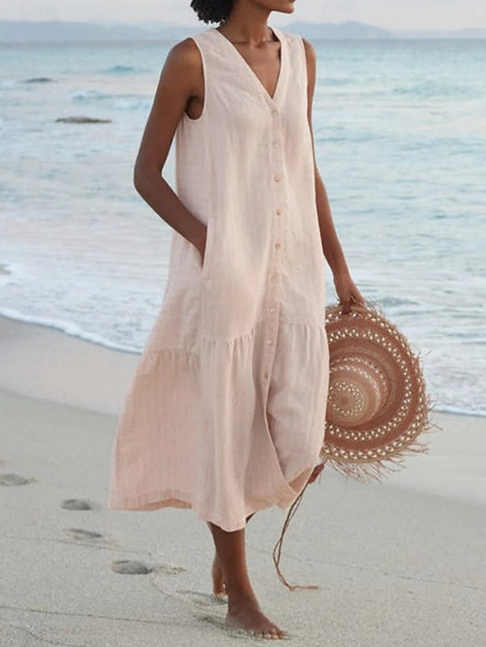 Women's linen like Midi Dress Shift Dress Summer Dress
