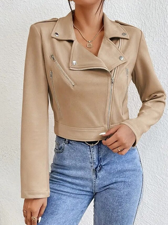 Women's Jacket Pocket Faux Comfortable Leather Zipper