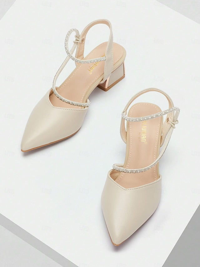 Toe with Slingback Women's Heels Rhinestone Pointed Elegant