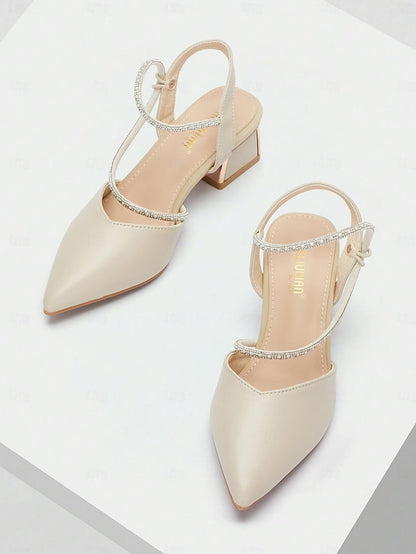 Toe with Slingback Women's Heels Rhinestone Pointed Elegant