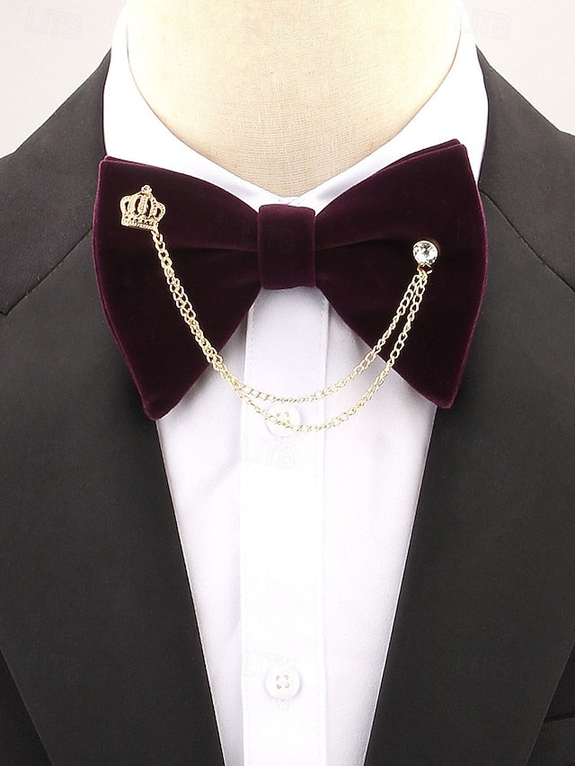 Tie Chain Crown Bow Velvet and with Men's – Detail