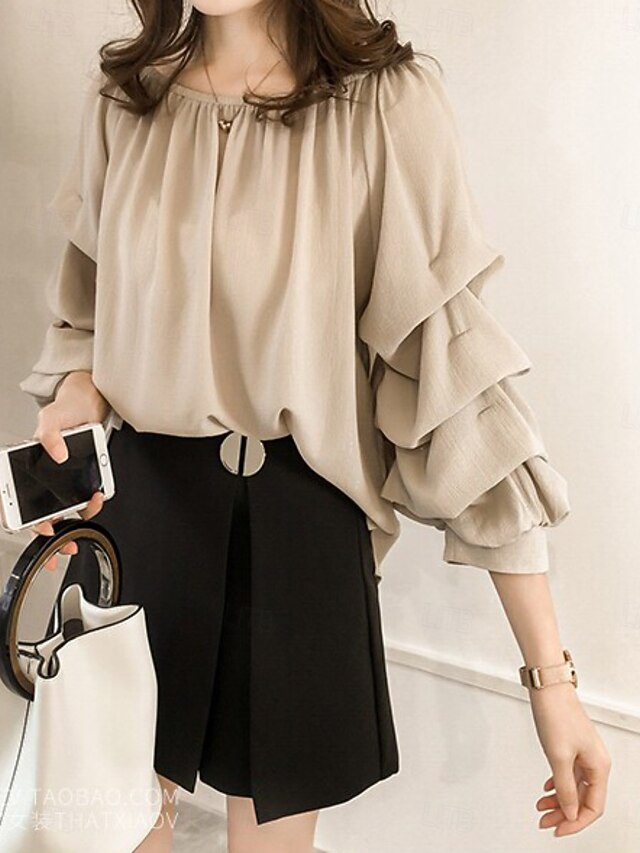 Women's Shirt Blouse Chiffon Tops Ruched Plain Active