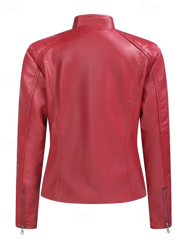 Comfortable Jacket Faux Pocket Zipper Women's Leather