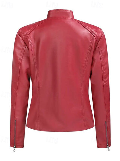 Comfortable Jacket Faux Pocket Zipper Women's Leather