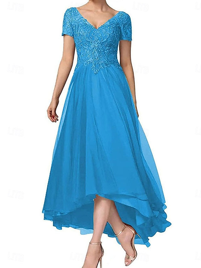 V Asymmetrical A-Line Bride the Mother Neck of Dress Elegant