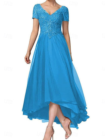 V Asymmetrical A-Line Bride the Mother Neck of Dress Elegant