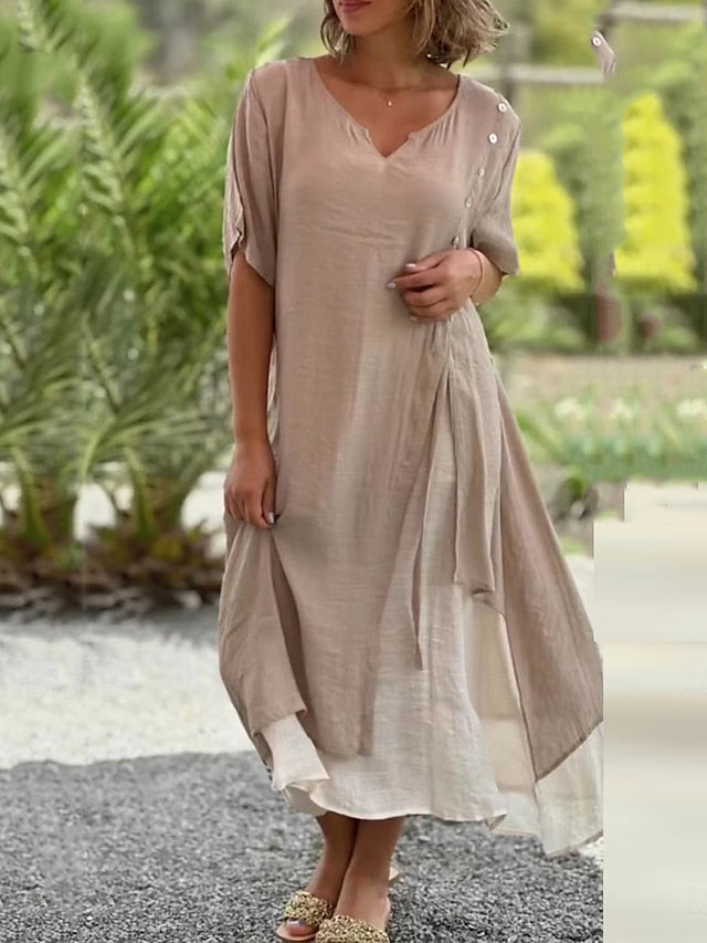 Women's Maxi Dress Cotton Blend Casual Dress Plain Dress