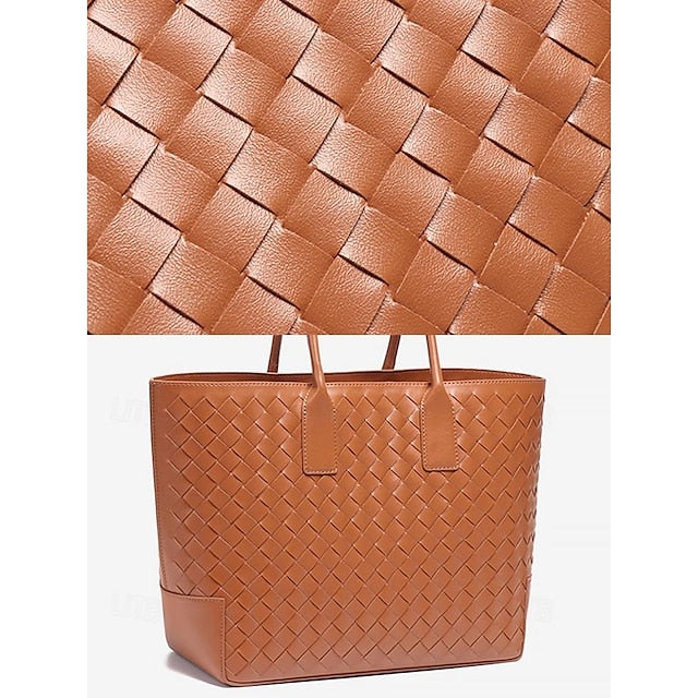 Tote Brown Woven and Women's Leather Bag Stylish –