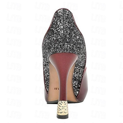Leather Women's with Glitter Patent Heels Burgundy Platform