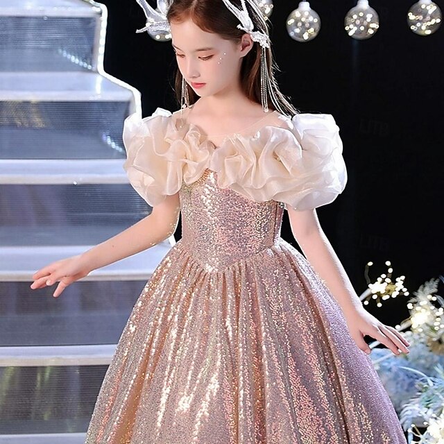 Color Girls' Solid Party Dress Sleeveless Kids Performance