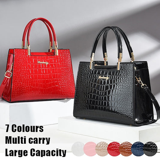 Women's Black Crocodile Pattern Leather Handbag | Elegant