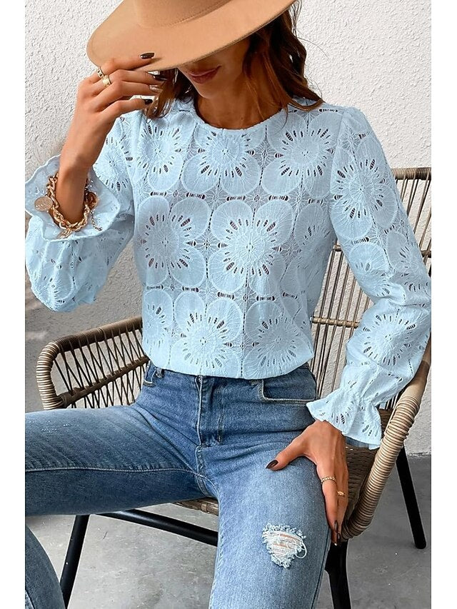 Women's Lace Shirt Blouse Lace Plain Active Casual Long