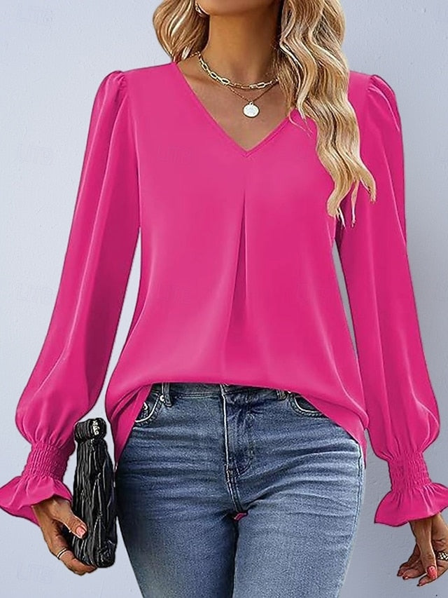 Women's Shirt Satin Shirt Blouse Plain Stylish Basic