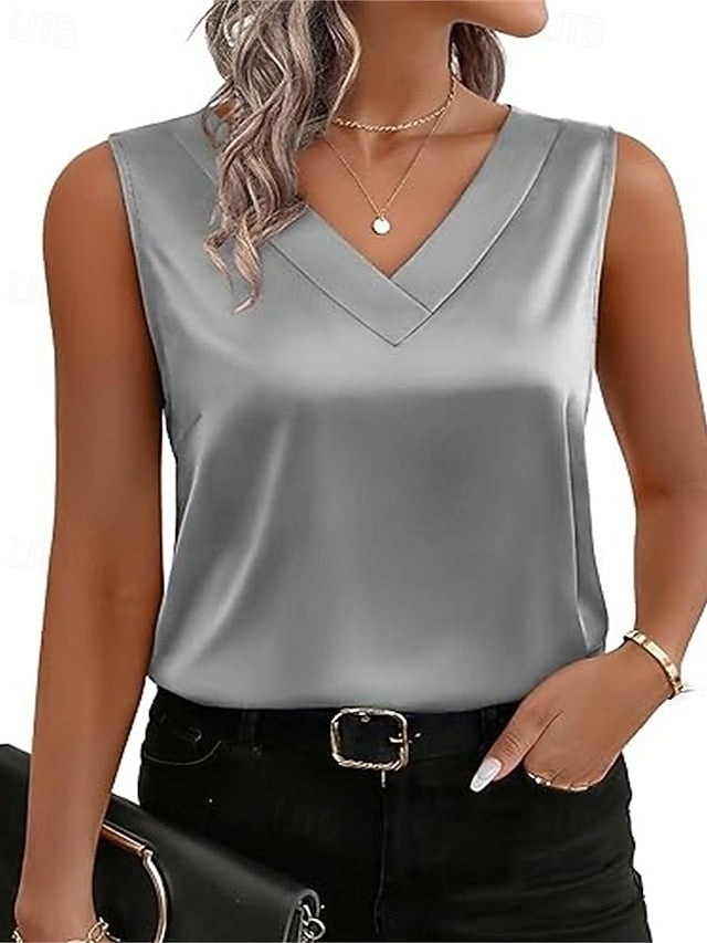 Women's Elegant Satin Top T Shirt Silky Tops Patchwork
