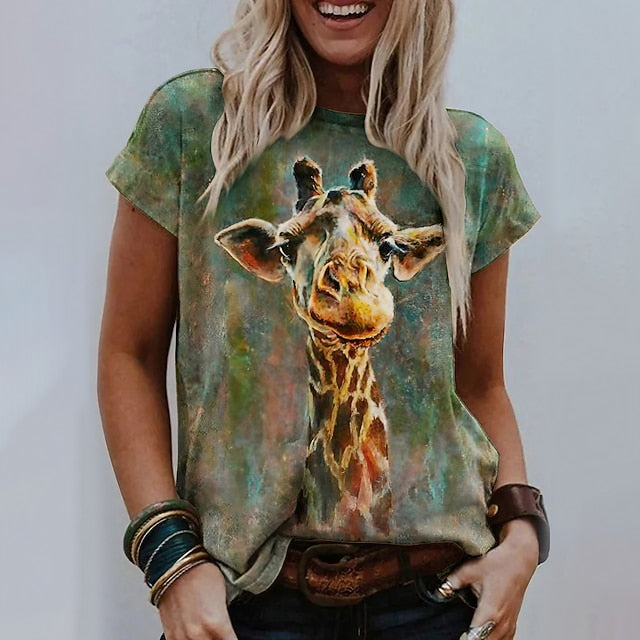 Women's T Shirt Basic Giraffe Print Short Sleeve Regular