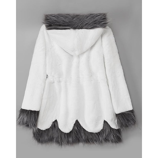 Jacket Coat Long Women's Black Sherpa Faux White Fur