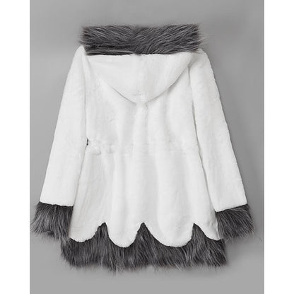 Jacket Coat Long Women's Black Sherpa Faux White Fur