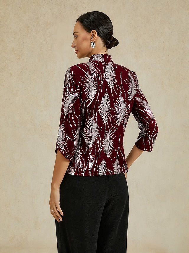 Women's Dressy Tops Elegant High Neck Blue Spring Fall