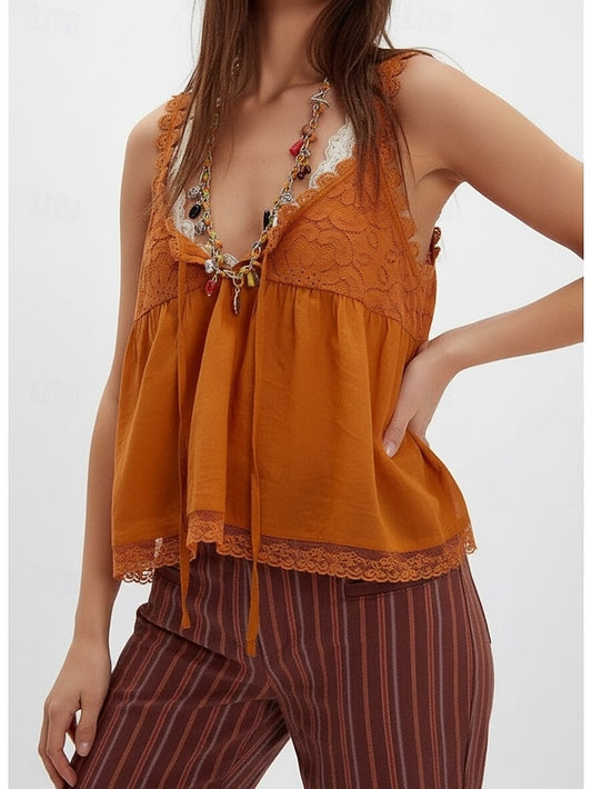 Women's Blouse Lace Tops Camisole Tank Top Patchwork Lace
