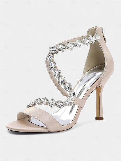 - High White Strappy Rhinestone Women's Sandals Heel