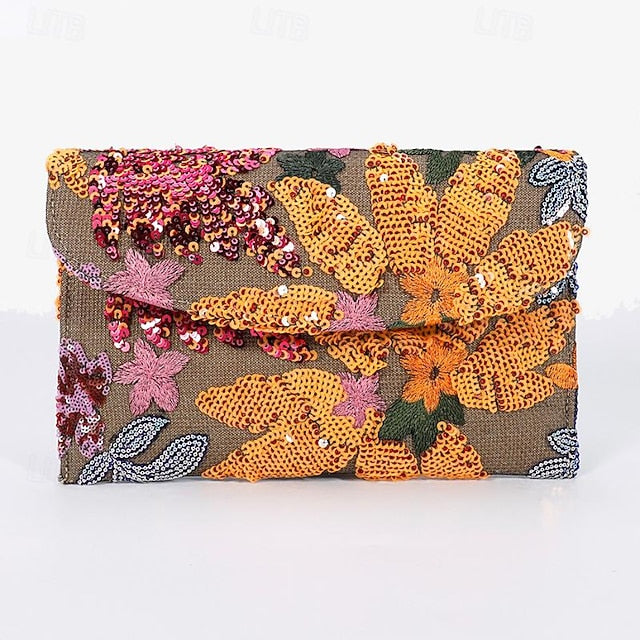 - Women's Floral Clutch Handheld Embroidered Evening Bag