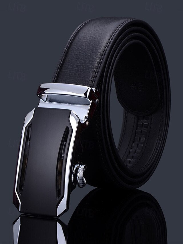 Elegant Belt Adjustable with Metal Men's Black Leather