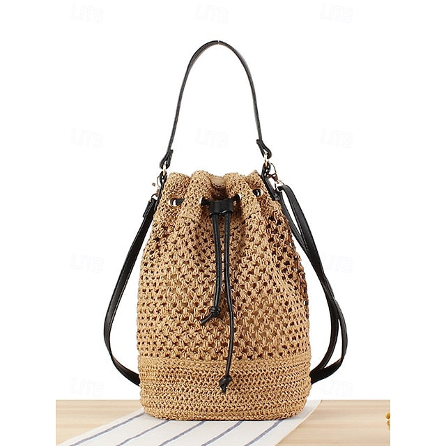 Bag - with Tote Women’s Summer Woven Drawstring Stylish Bucket