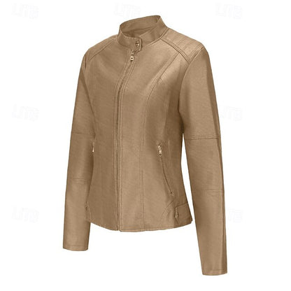 Comfortable Leather Zipper Pocket Jacket Faux Women's