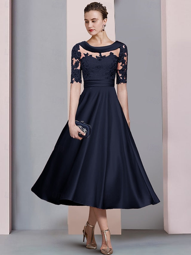 A-Line Tea Length Party Dress Cocktail Dress Wedding Guest Dress