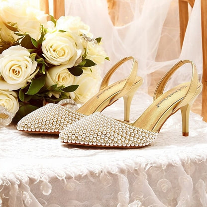 – Pearl Embellishments Heels Women's White Slingback with