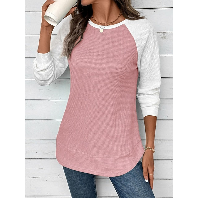 Women's T Shirt Color Block Fashion Stylish Classic Long