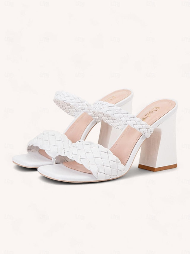 Women's Vacation Mules Sandals Wedding Braided Heeled Party