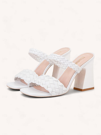 Women's Vacation Mules Sandals Wedding Braided Heeled Party