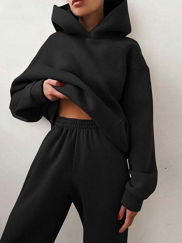 Women's Hoodie Pants Sets Bolero Top Long Sleeve Hooded