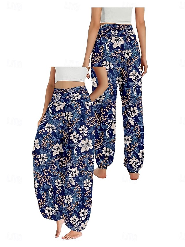 Women's Faux Cotton Linen Wide Leg Pants Trousers Ethnic