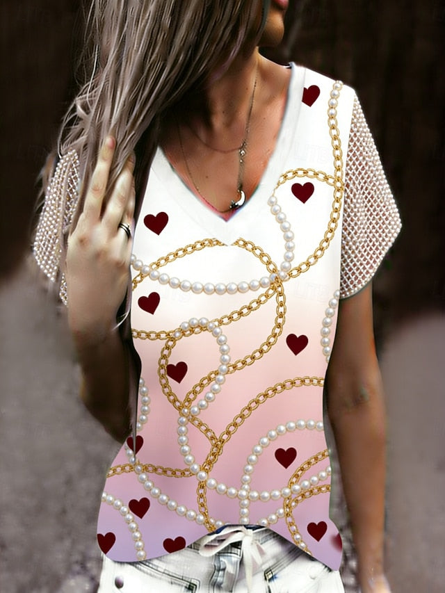 Valentine's Day Women's T Shirt Tee Top Print Heart