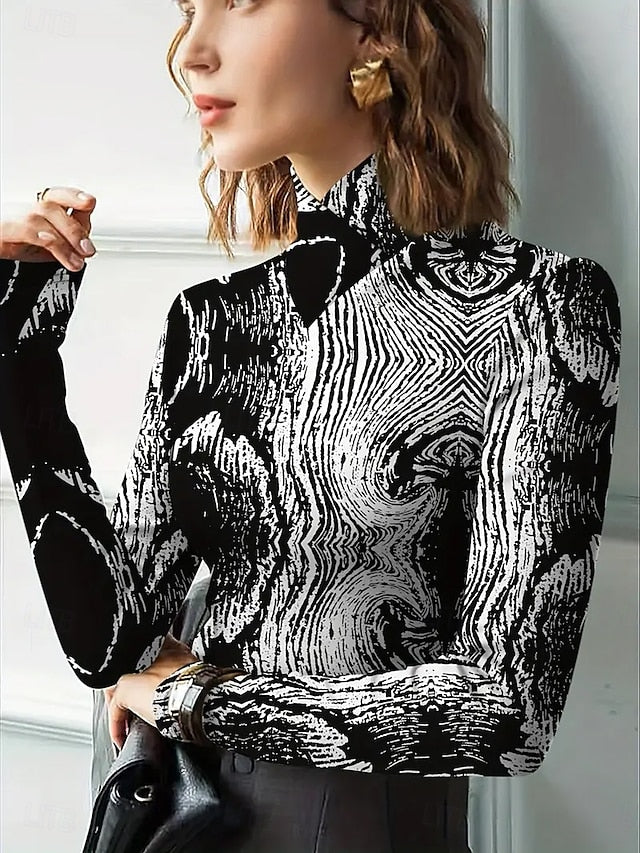 Women's T Shirt Print Tiered Graphic Texture Elegant