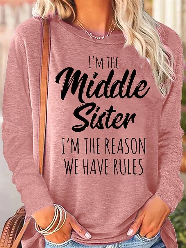 Women's T Shirt Print Letter Casual Long Sleeve Crew Neck