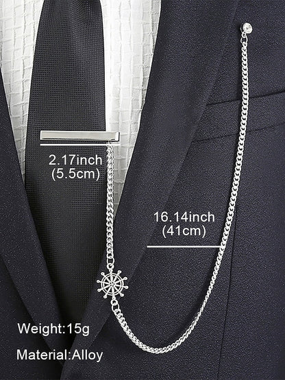 with Tie Wheel Ship – Silver Design Men's Nautical Chain