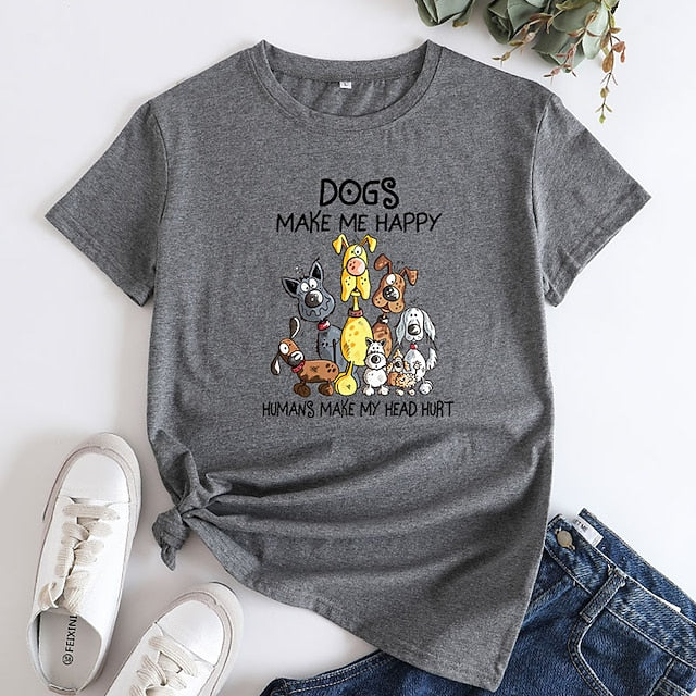 Women's T shirt Tee 100% Cotton Dog Short Sleeve Daily