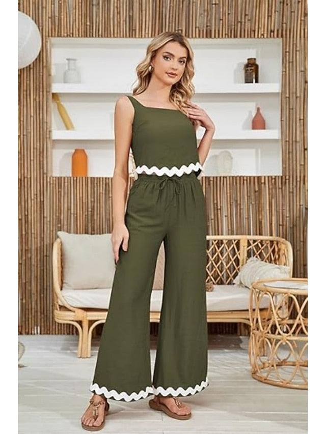 Women's tank top trousers wavy hem casual fashion suit