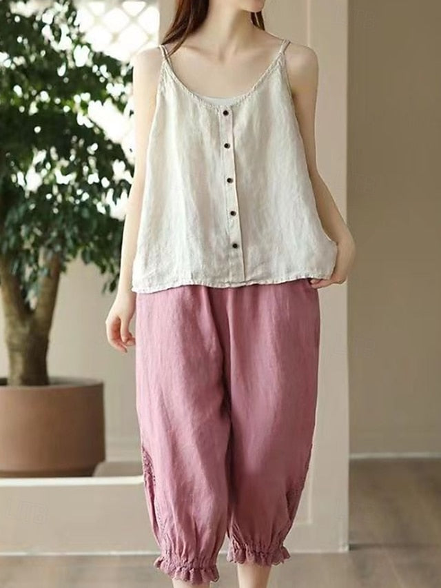Tank Women's Shirts Blouse Top Linen Cotton Camisole