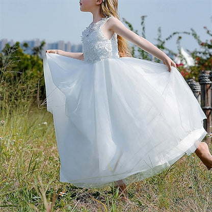 Girl Solid Flower Color Girls' Dress Kids Party