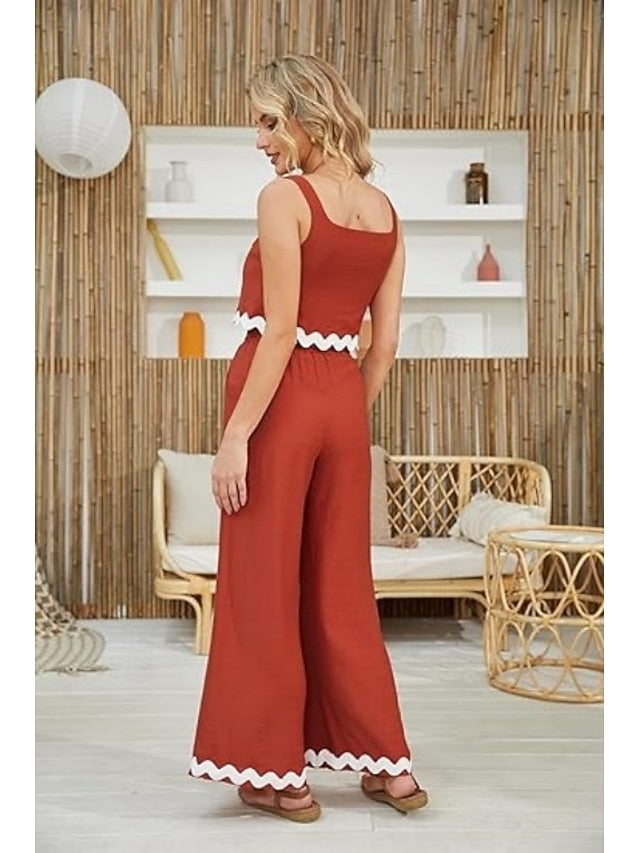 Women's tank top trousers wavy hem casual fashion suit
