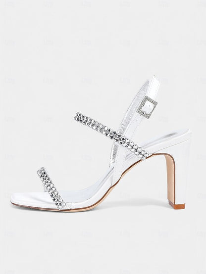 – Bridal Women's Heel Rhinestone Prom Sandals Block White