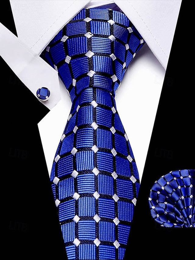 Silk Set Tie – and Men's Checkered Pocket Purple Square