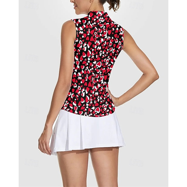 Women's Heart Tennis Shirt Sleeveless Print UPF50+ Quick